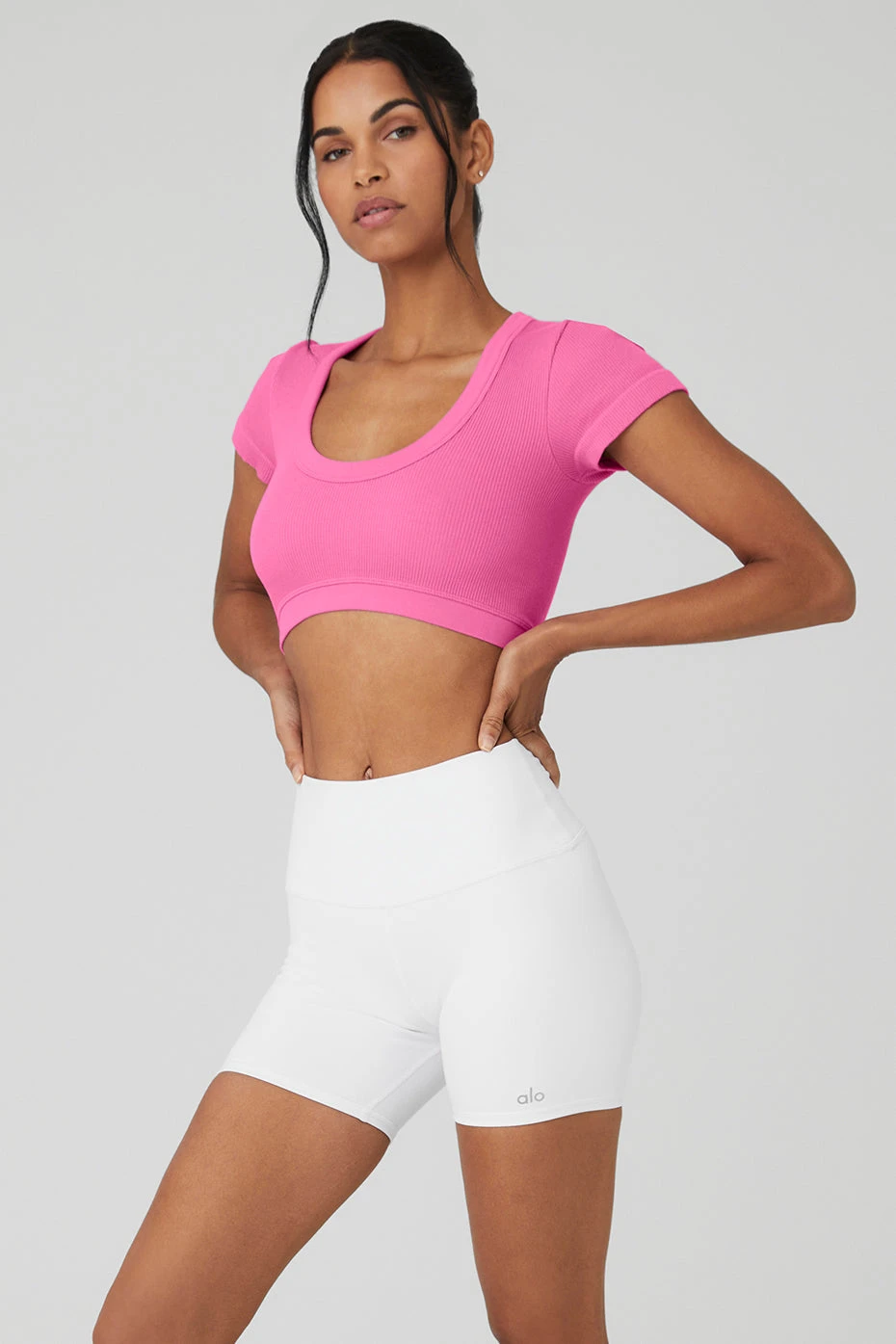 Seamless Ribbed Cropped Serene Short Sleeve - Paradise Pink - Image 3