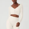 Ribbed Cropped Whisper Cardigan - Ivory