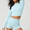 Seamless Cable Knit Long Sleeve Top - Chalk Blue
