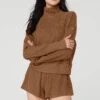 Waffle Weekend Escape Mock Neck Long Sleeve - Cinnamon Brown