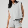 Cropped Headliner Shoulder Pad Sleeveless Coverup - Athletic Heather Grey