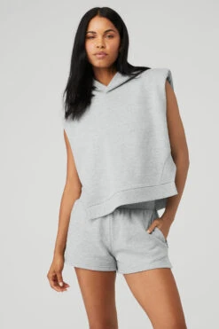 Cropped Headliner Shoulder Pad Sleeveless Coverup - Athletic Heather Grey