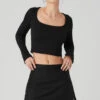 Alosoft Ribbed Show Stopper Long Sleeve Top - Black