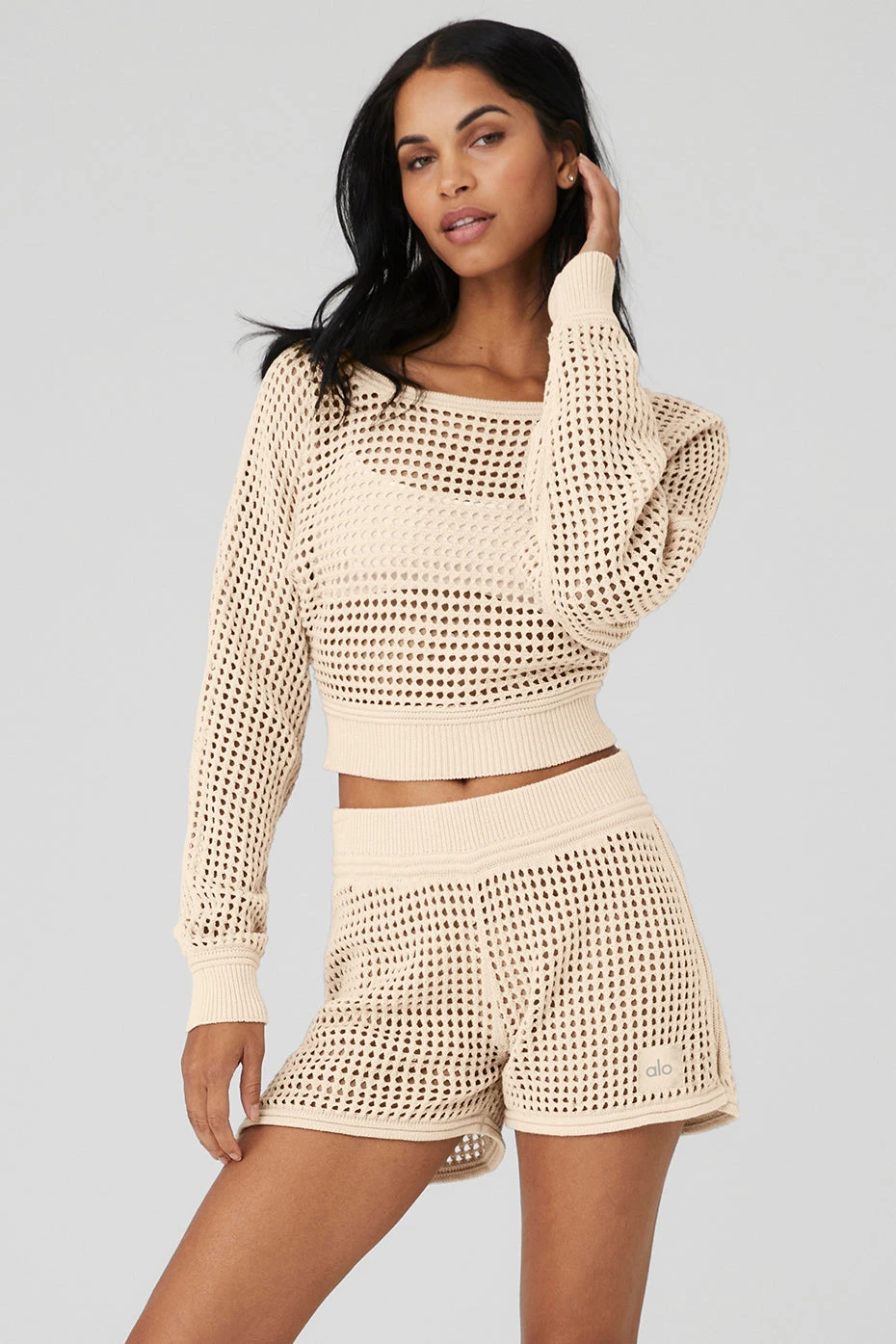 Open-Knit Cropped Chase The Sun Coverup - Macadamia