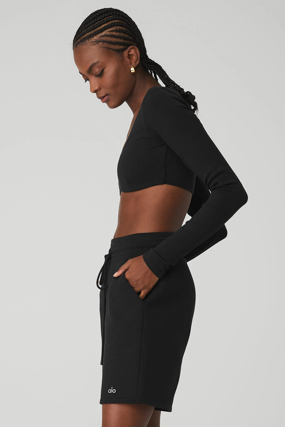 Ribbed Defined Long Sleeve Bra - Black - Image 4