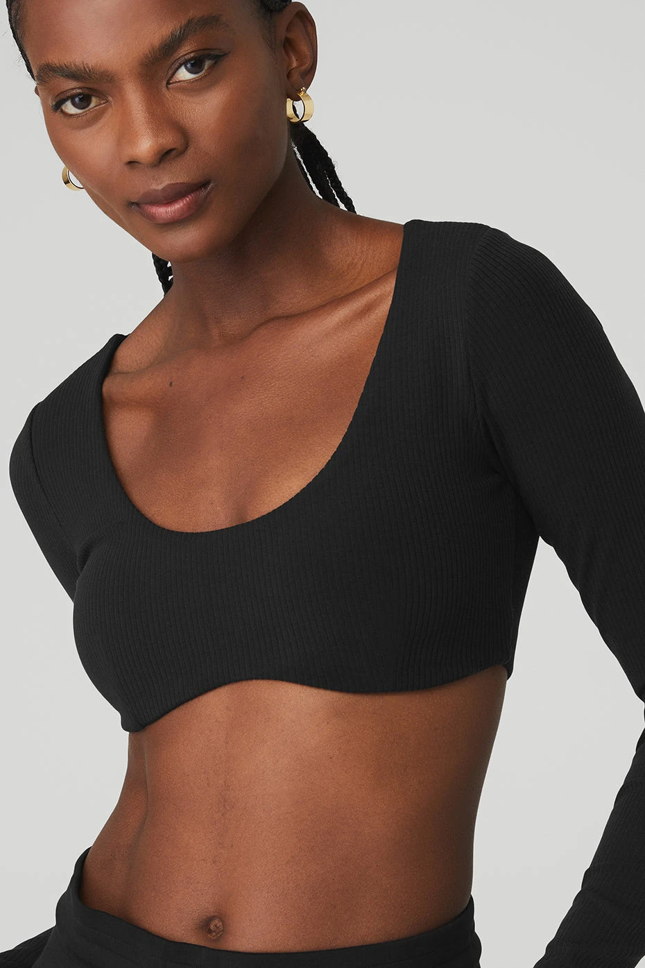 Ribbed Defined Long Sleeve Bra - Black - Image 5