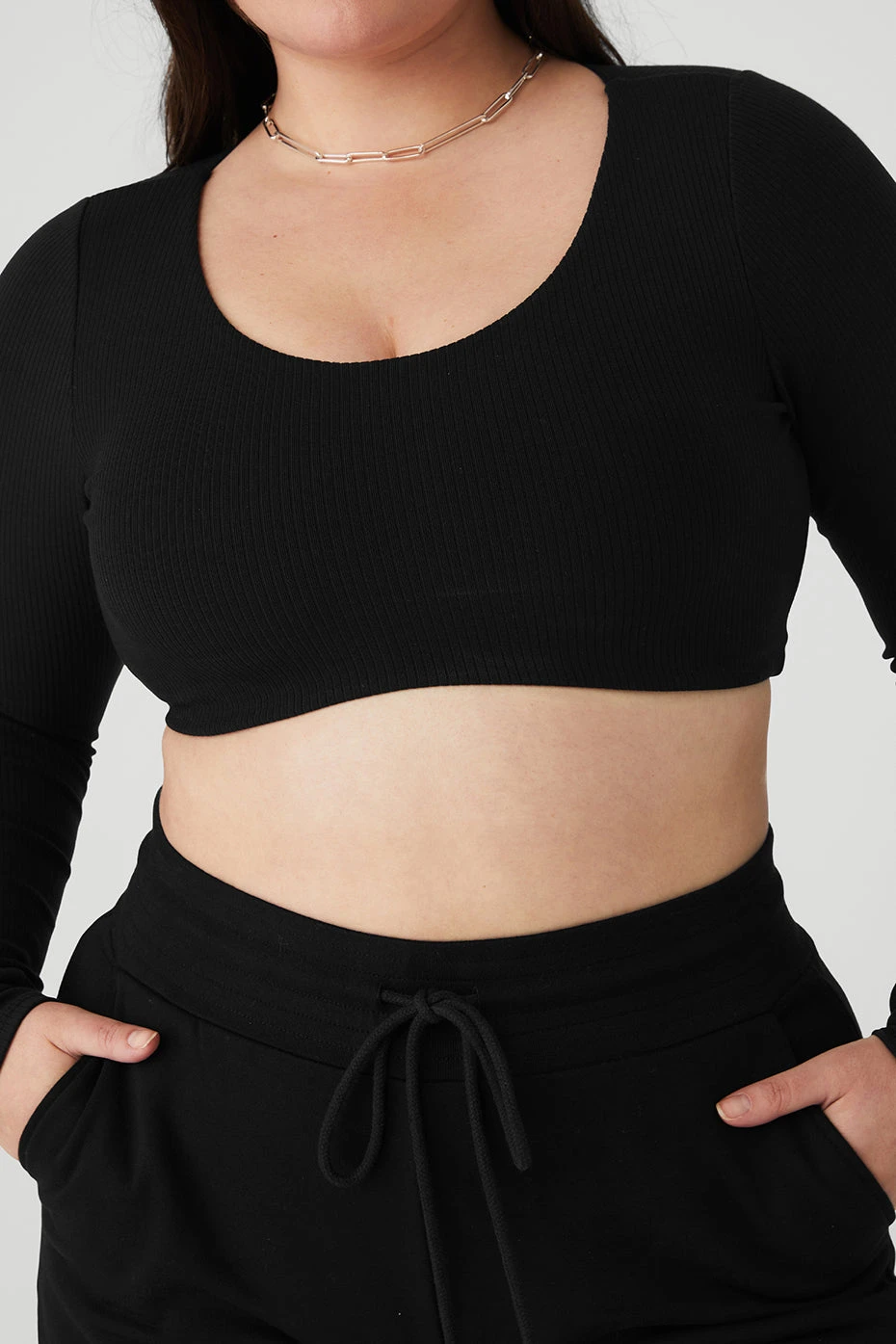 Ribbed Defined Long Sleeve Bra - Black - Image 9