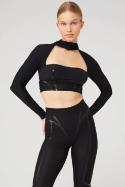 Day Break Corset Long Sleeve Top - Black