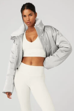 Orion Cropped Puffer - Silver/Ivory