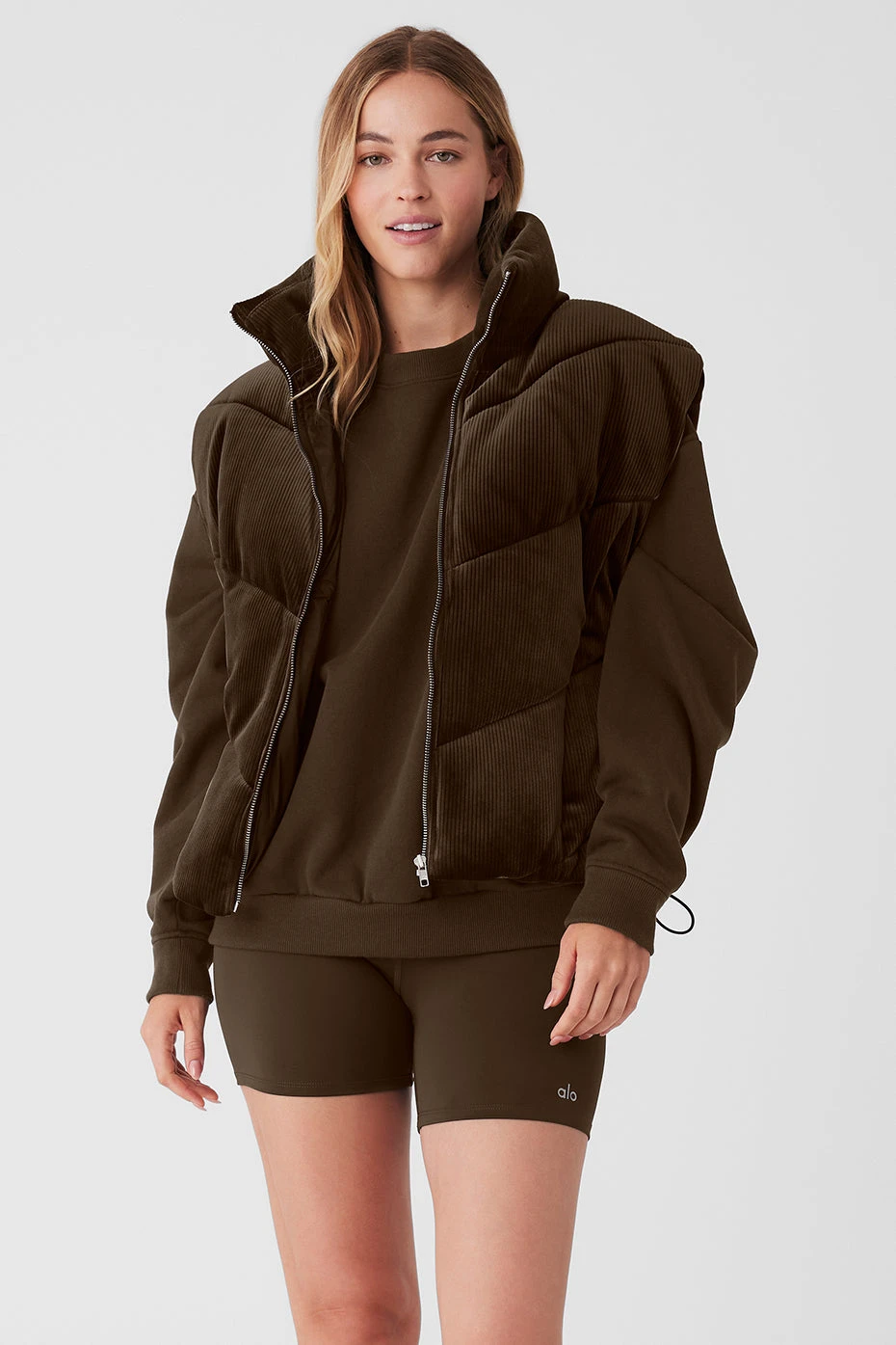 Ribbed Velour Mountain Side Puffer Vest - Espresso