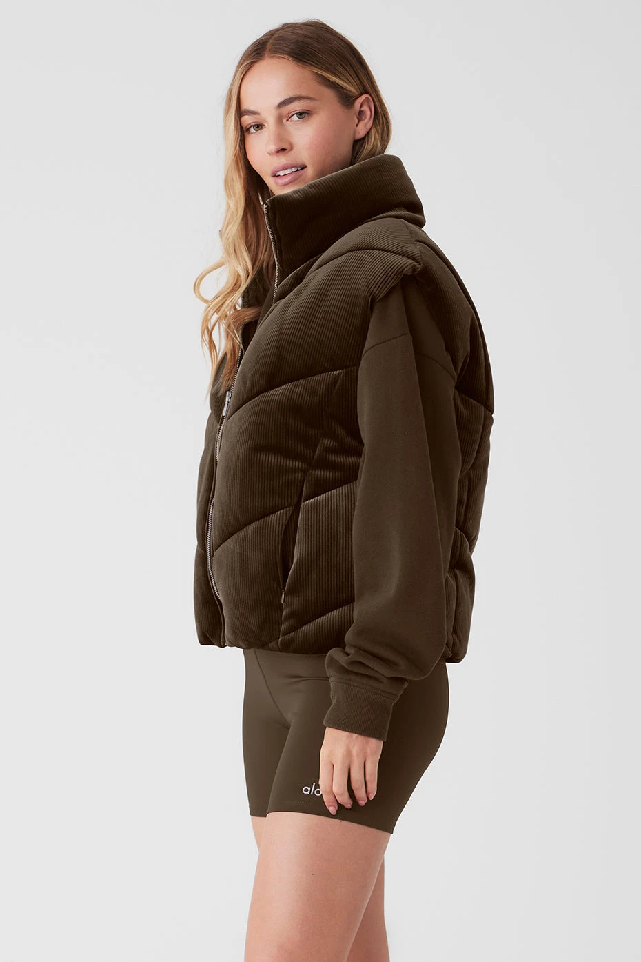 Ribbed Velour Mountain Side Puffer Vest - Espresso - Image 2