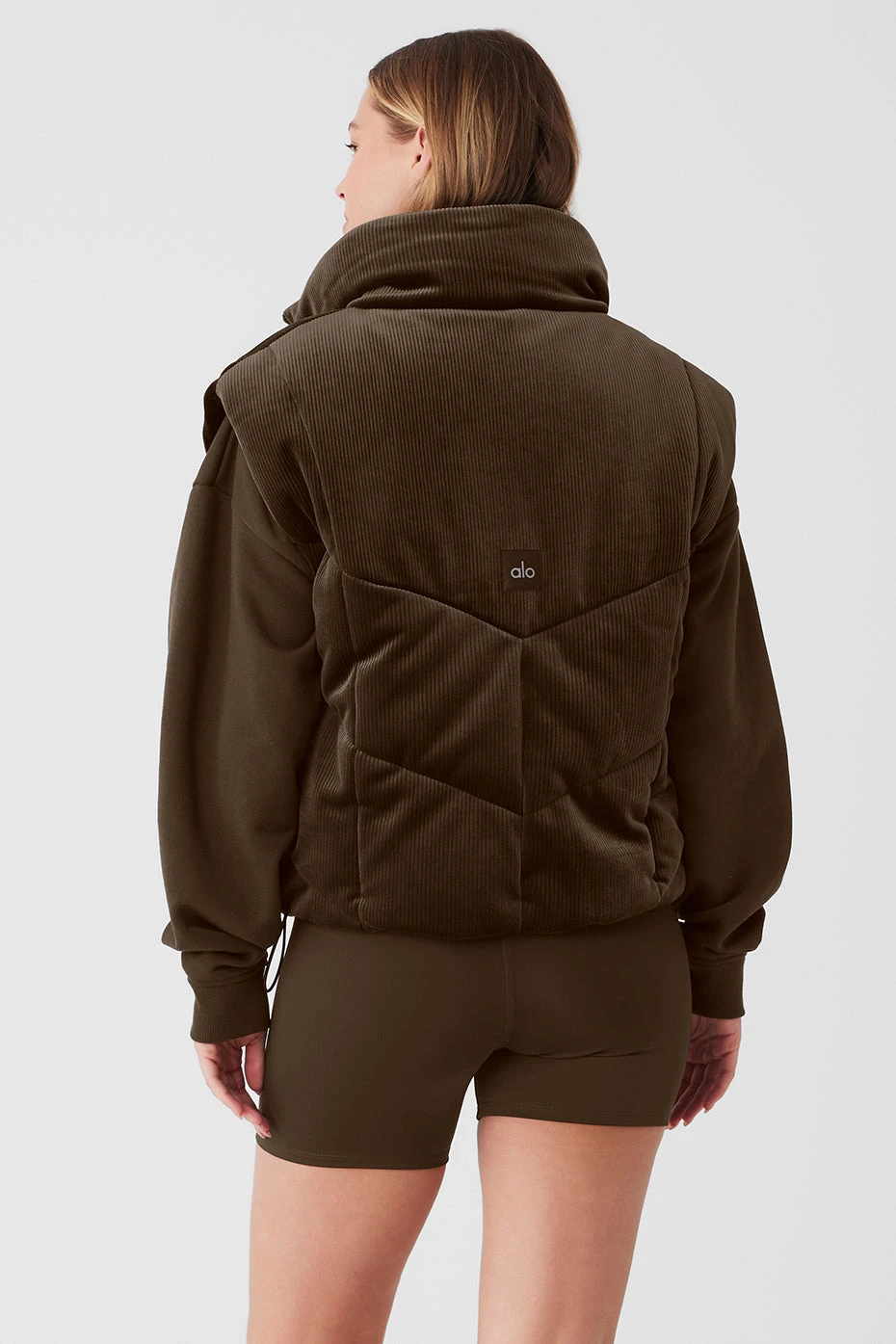 Ribbed Velour Mountain Side Puffer Vest - Espresso - Image 5