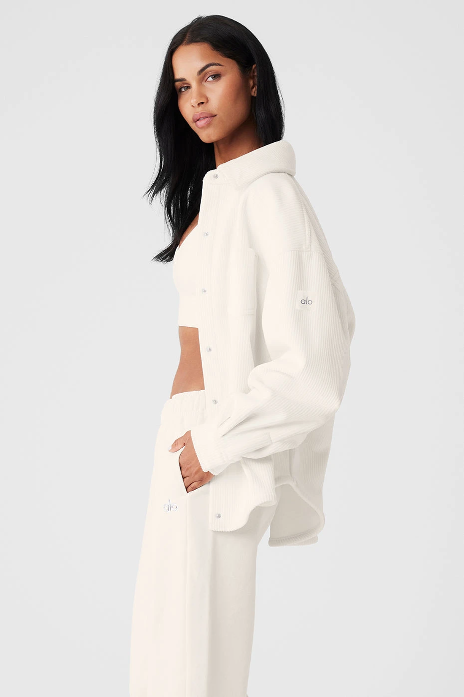 Ribbed Velour Mountain Side Shacket - Ivory - Image 3