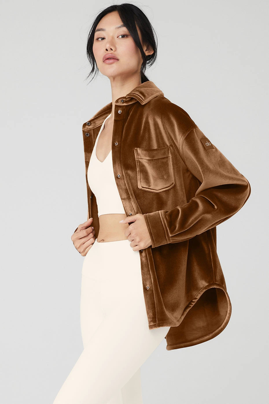 Ribbed Velour Mountain Side Shacket - Cinnamon Brown - Image 3