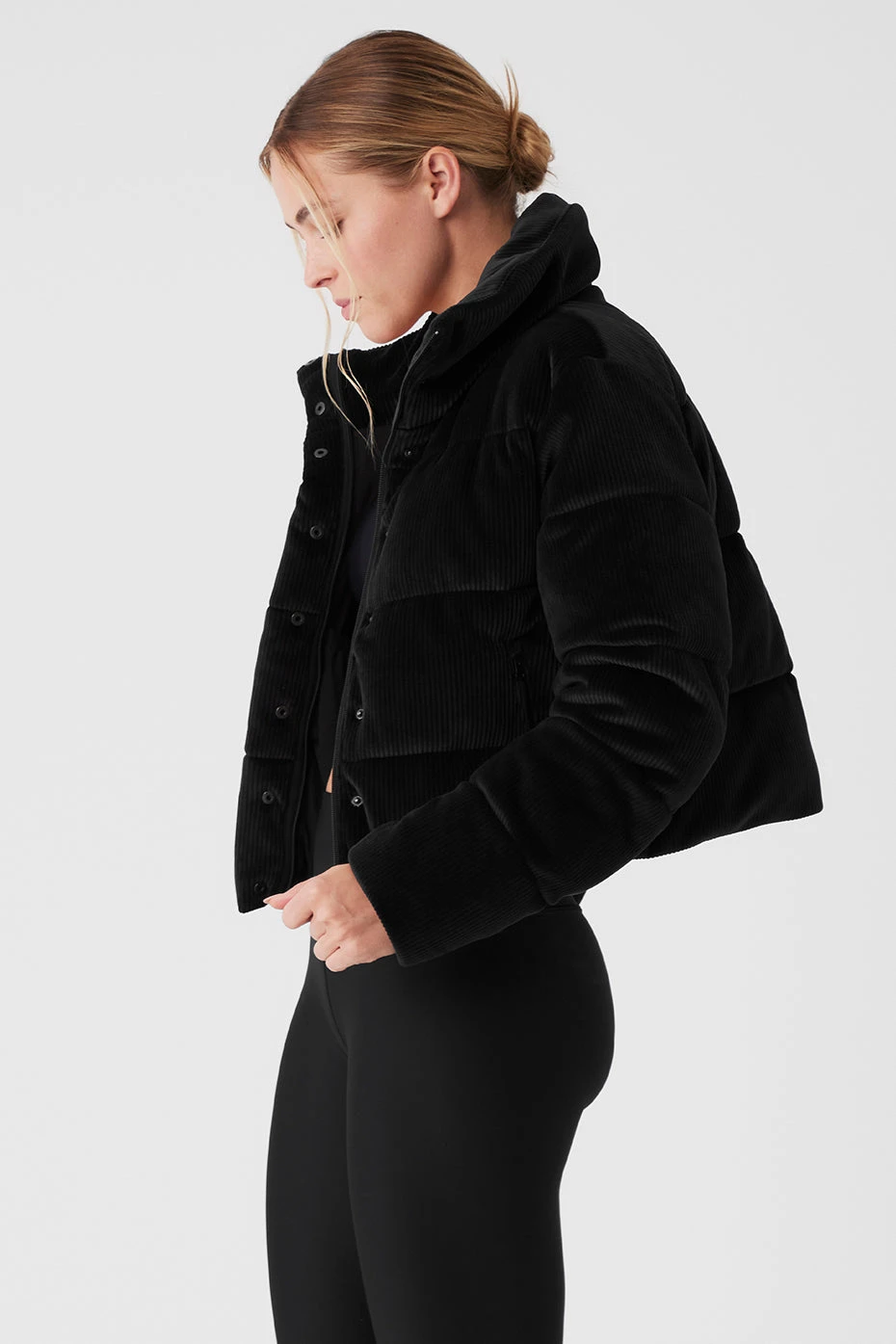 Ribbed Velour Gold Rush Puffer - Black - Image 3