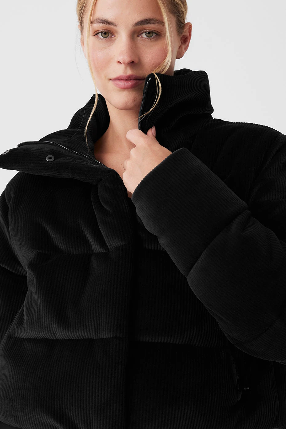 Ribbed Velour Gold Rush Puffer - Black - Image 4