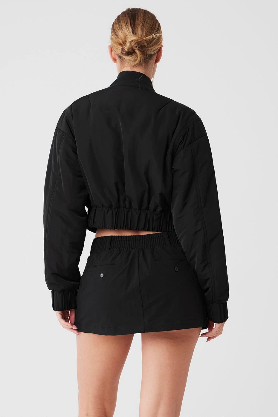 Cropped Break Line Bomber Jacket - Black - Image 2
