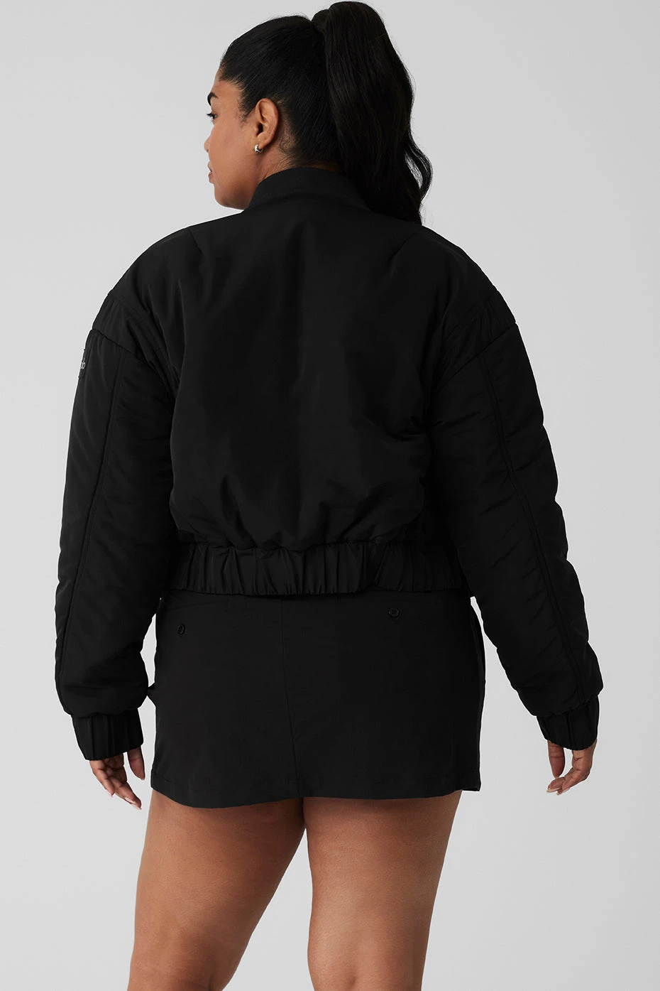 Cropped Break Line Bomber Jacket - Black - Image 6