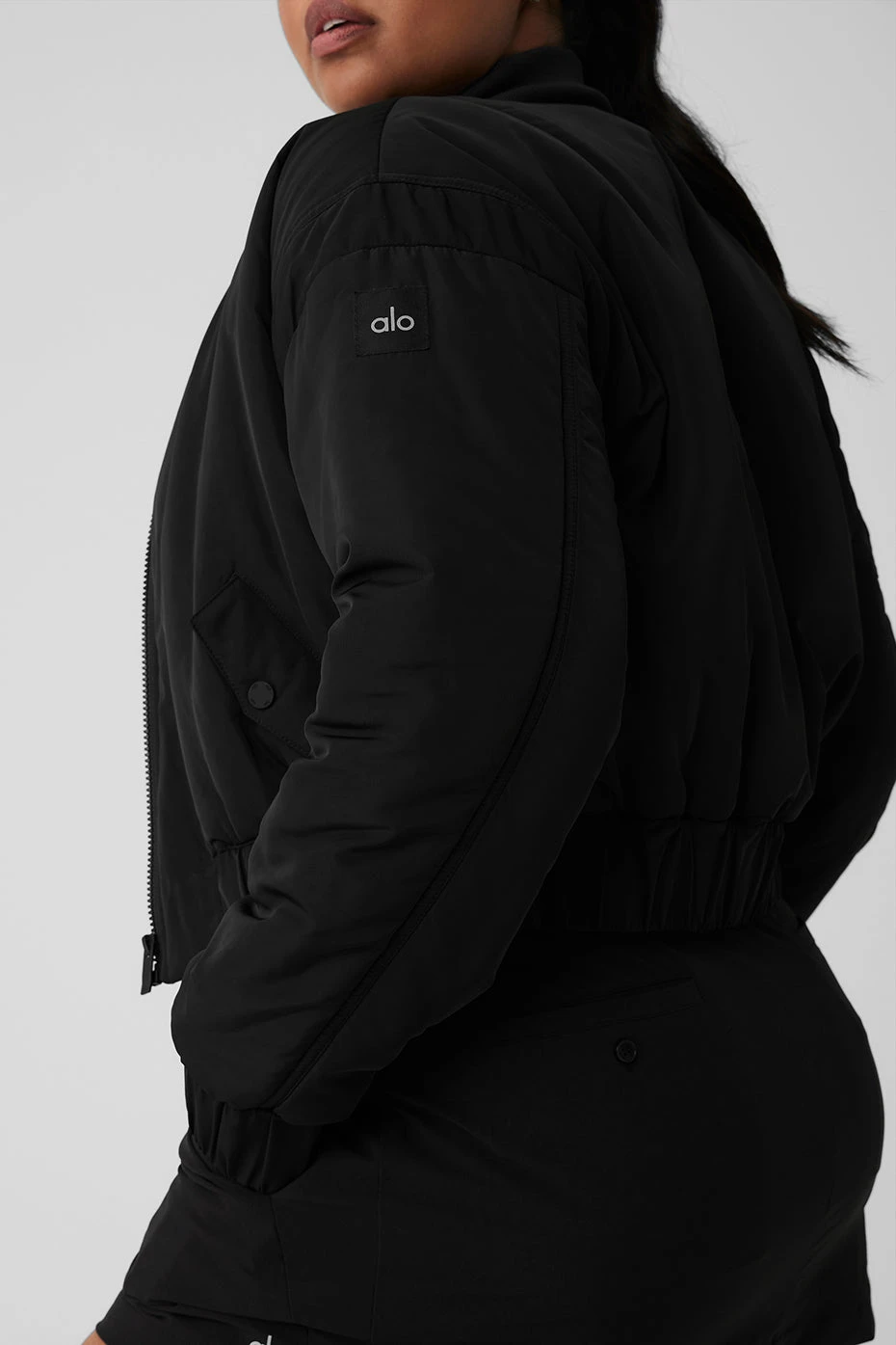 Cropped Break Line Bomber Jacket - Black - Image 8