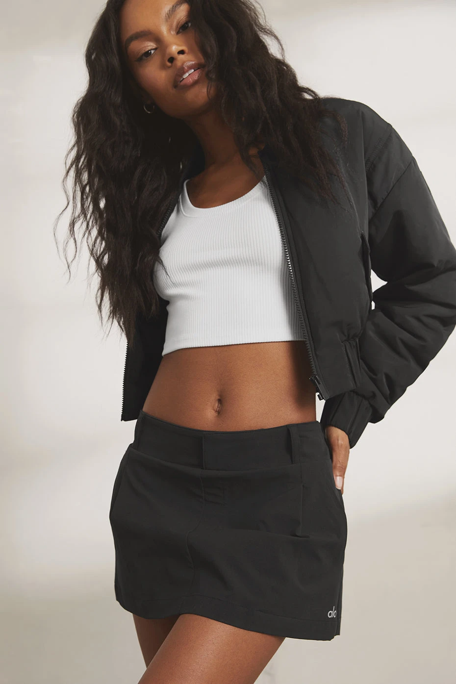 Cropped Break Line Bomber Jacket - Black - Image 9