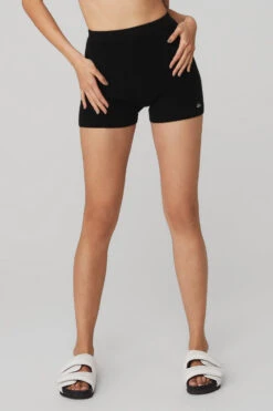Cashmere Ribbed Staycation Short - Jet Black