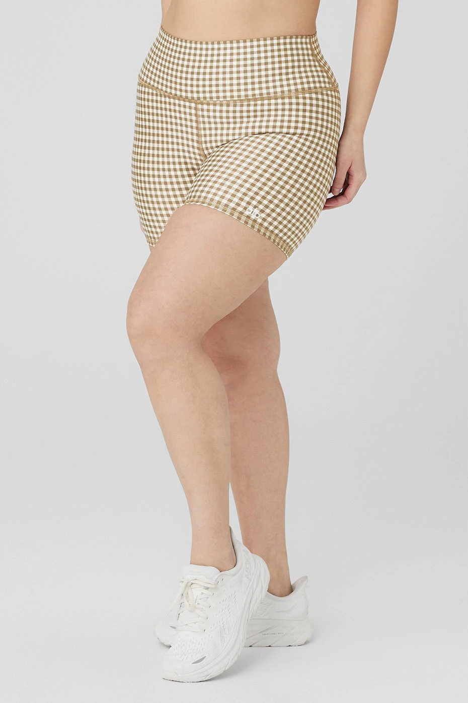 5" Airlift Gingham Biker Short - Macadamia - Image 7