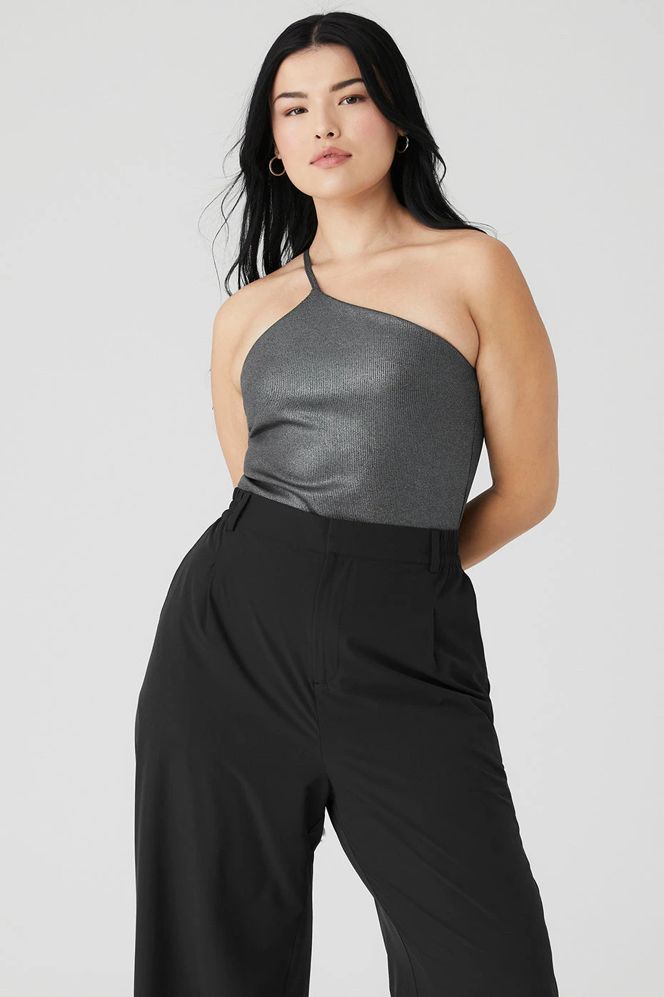 Alosoft Ribbed Shimmer Plie Bodysuit - Dark Grey Iridescent - Image 12