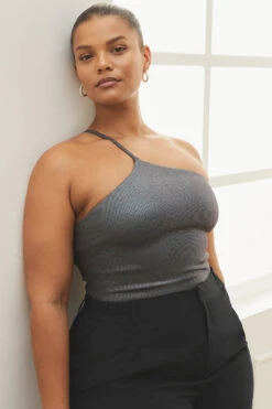 Alosoft Ribbed Shimmer Plie Bodysuit - Dark Grey Iridescent