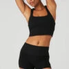 Alosoft Ribbed Chic Bra Tank - Black