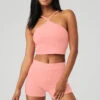 Goddess Ribbed Cross Crop Top - Strawberry Lemonade