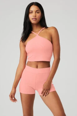 Goddess Ribbed Cross Crop Top - Strawberry Lemonade